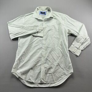 Esquire Dress Shirt Mens 16.5 Green White Striped Slim Fit Non Iron Button Up